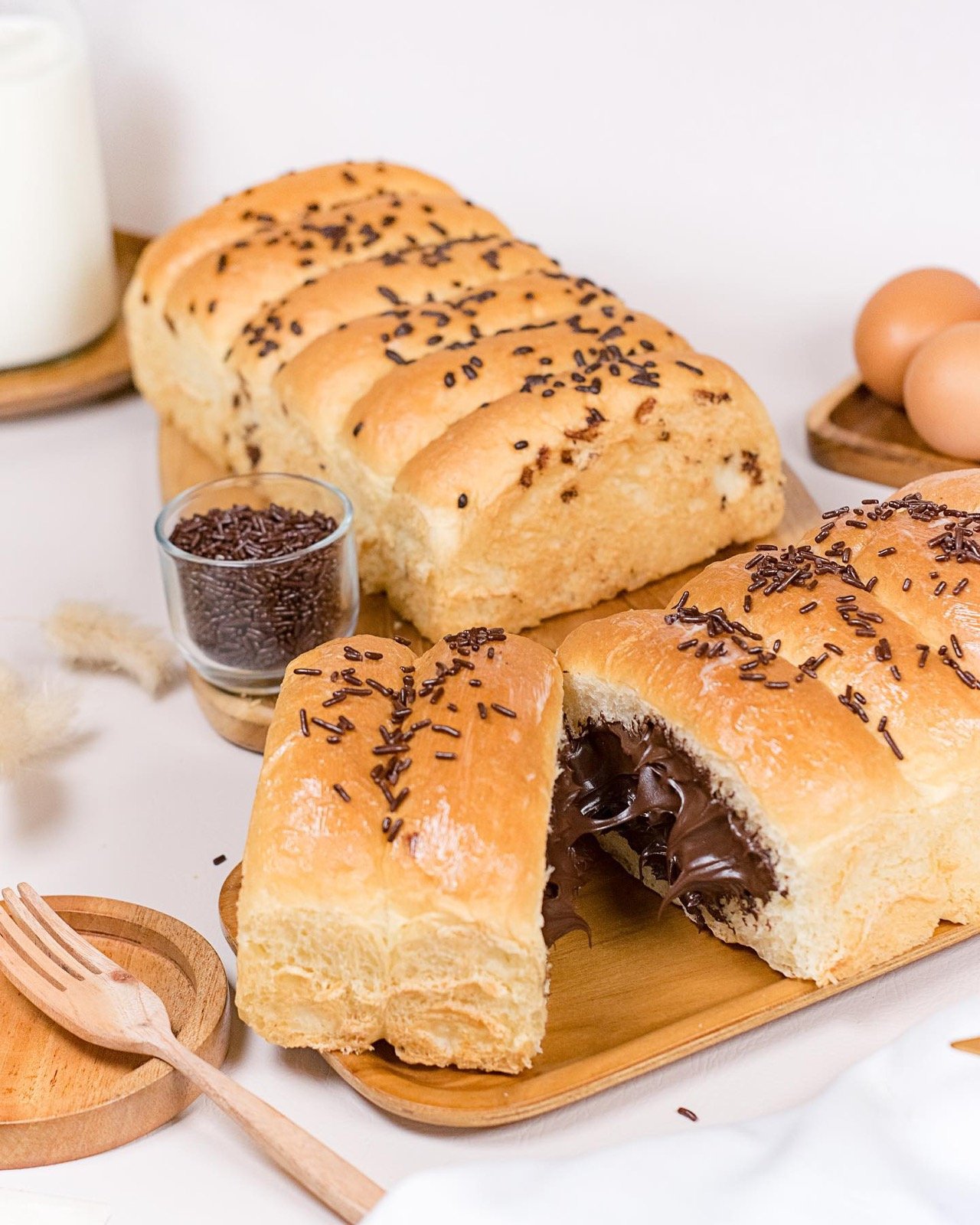 Freshly baked bread with chocolate filling at Bake Up