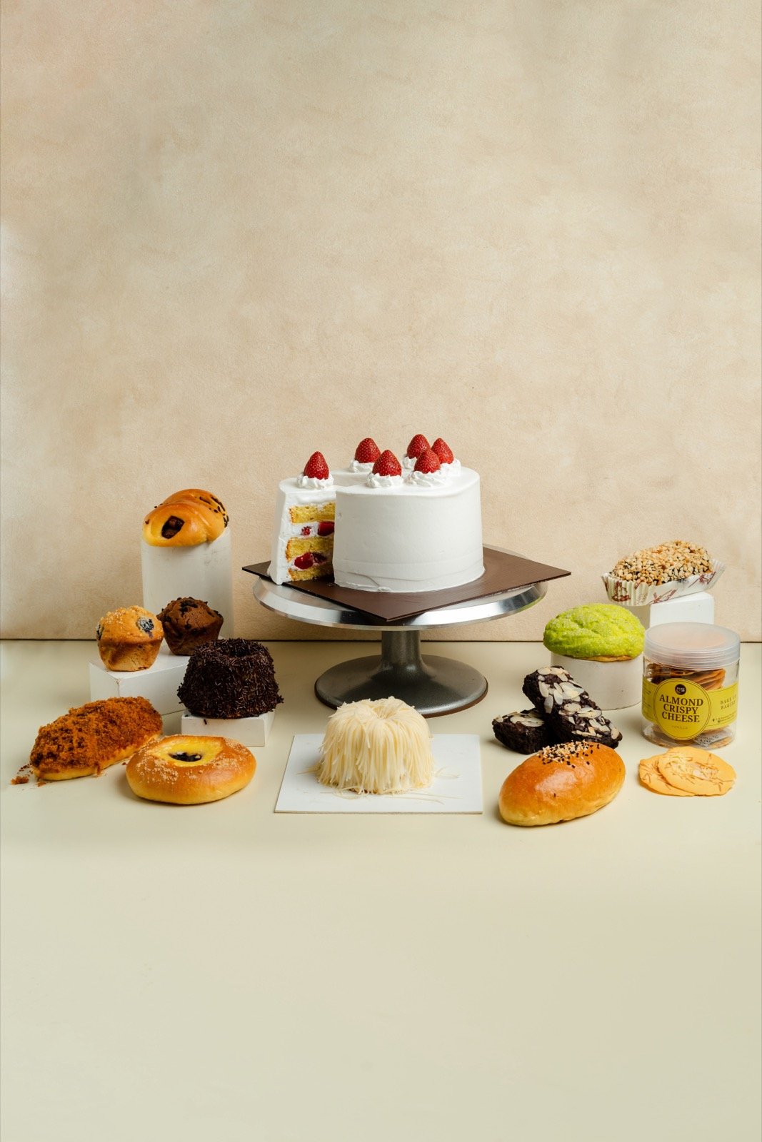 Cake and pastry spread at Bake Up